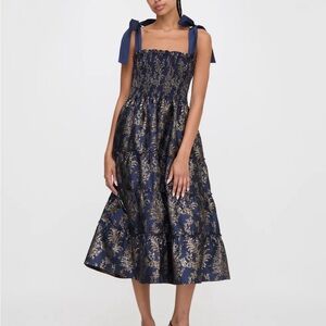 BNWT HILL HOUSE RIBBON ELLIE IN NAVY BIRD BROCADE - Large